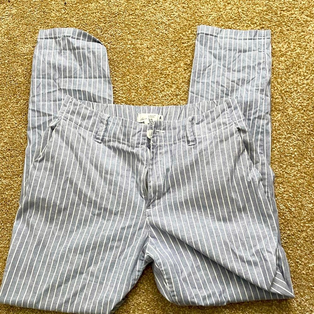 Blue and white striped work pants